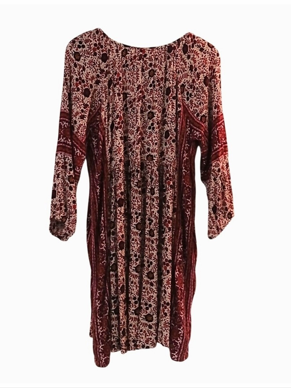 Vintage American Outfitters Size L Peasant Dress Burgundy Pink White Purple Mini - Picture 3 of 8